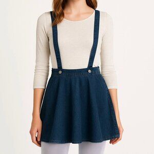 Lee Denim Jean Short Skirt Suspender Overalls Prep Western Coastal Cowgirl Boho